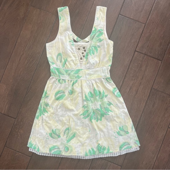 Free People Dresses & Skirts - Free People Floral Yellow and Green 100% Cotton Dress size 4